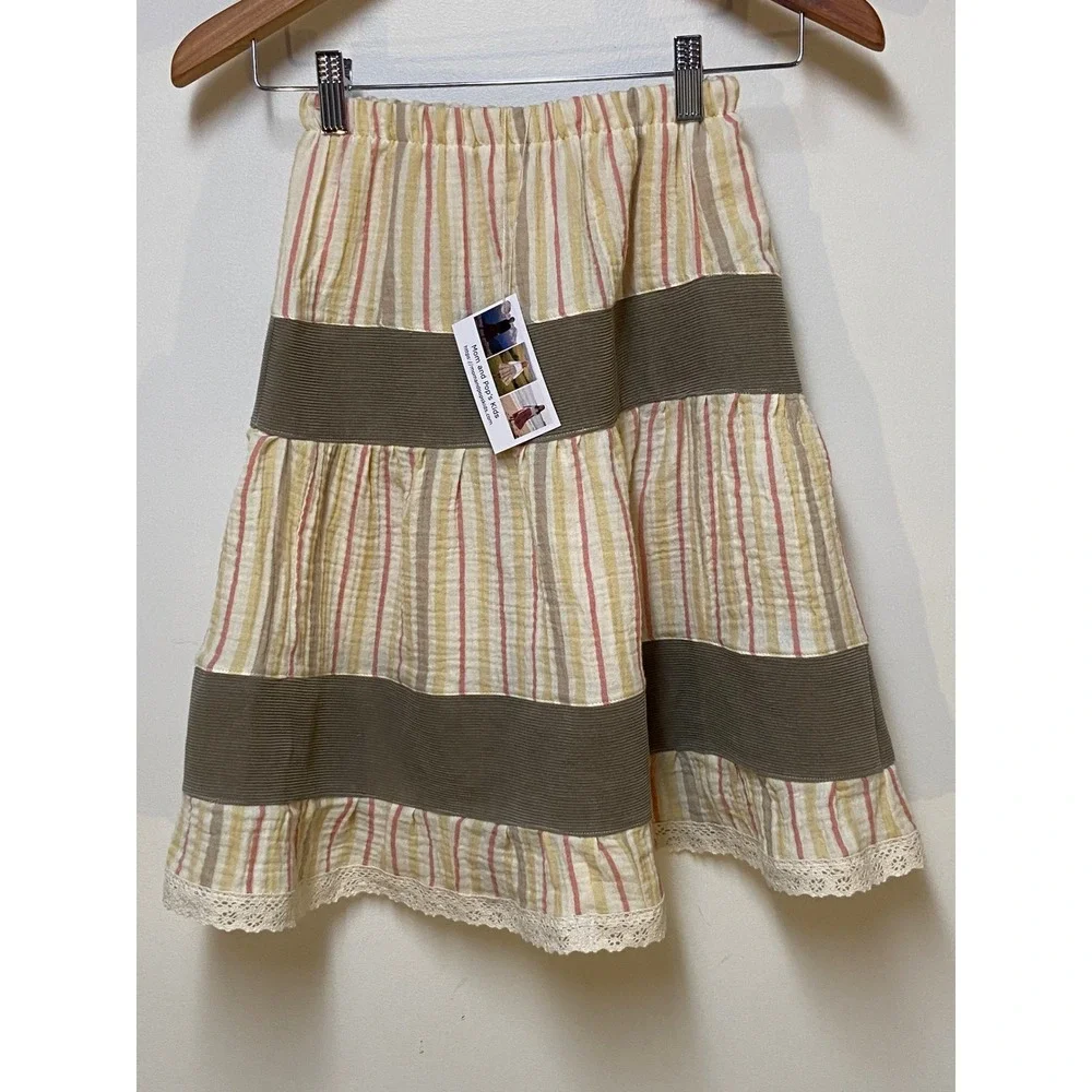 Mom and Pop's Kids Midi Skirt Girl 6/7 Gauze Corduroy Patchwork Western Lace